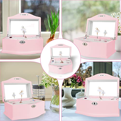 Jozen Gift Wooden Ballerina Musical Jewelry Box with Mirror&Tassel Key for Girls,Musical Keepsake Box,Kid's Jewelry Storage Music Box,Gift for holidays,New Year,Birthday and Friends- Pink, - Image 2