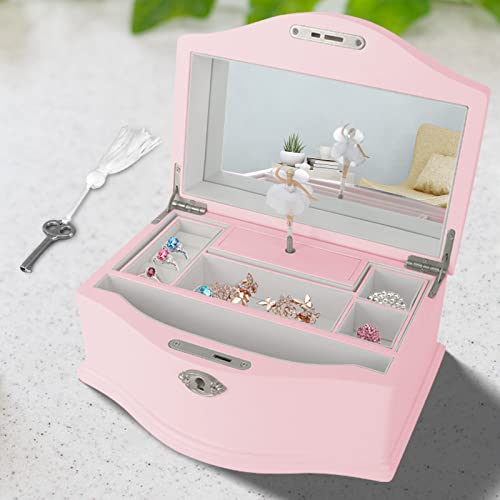 Jozen Gift Wooden Ballerina Musical Jewelry Box with Mirror&Tassel Key for Girls,Musical Keepsake Box,Kid's Jewelry Storage Music Box,Gift for holidays,New Year,Birthday and Friends- Pink, - Image 1