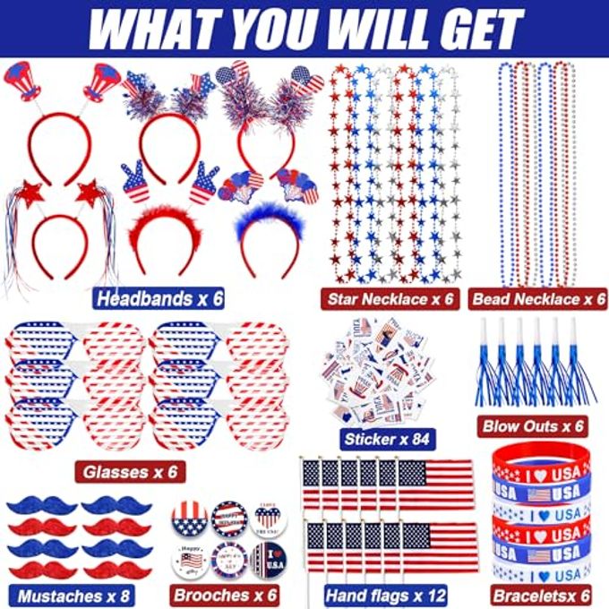 Lansian 4th of July Accessories Bulk Party Supplies, 146Pcs Patriotic Party Favors Set for Independence Day Decorations Memorial Day Celebrations USA Flags Party Parades Classroom Rewards for Kids - Image 5