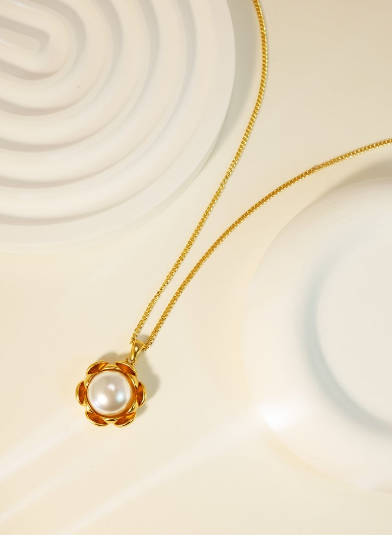 Twinkseal Premium Gold Necklace for Women – 24K Gold-Plated High-end Copper Pendant Necklace – Original Design Flowers with Pearl – Elegance Retro Personality Fashion Golden Daily Wear Jewelry  - Image 4