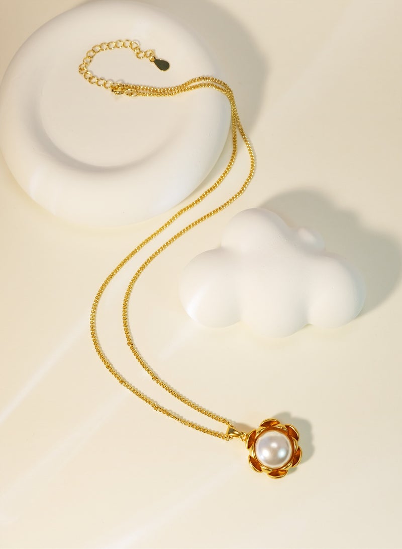 Twinkseal Premium Gold Necklace for Women – 24K Gold-Plated High-end Copper Pendant Necklace – Original Design Flowers with Pearl – Elegance Retro Personality Fashion Golden Daily Wear Jewelry  - Image 5