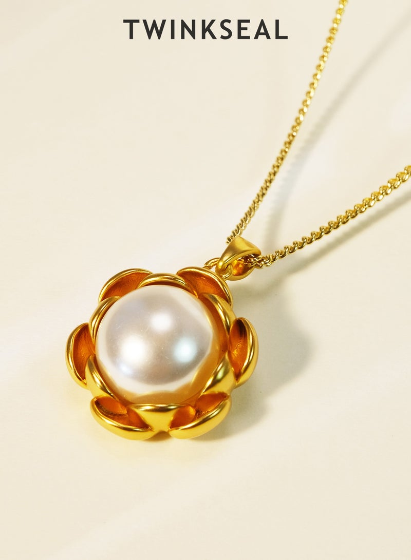 Twinkseal Premium Gold Necklace for Women – 24K Gold-Plated High-end Copper Pendant Necklace – Original Design Flowers with Pearl – Elegance Retro Personality Fashion Golden Daily Wear Jewelry  - Image 1