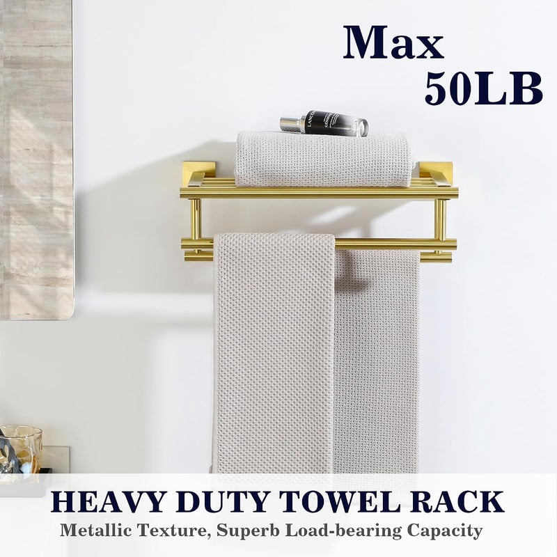 Alise Towel Rack,Towel Hanger with Double Towel Bars,Wall Mount Tower Holder for Bathroom and Lavatory,SUS 304 Stainless Steel Towel Shelf,Brushed Gold Finish,20-Inch - Image 5