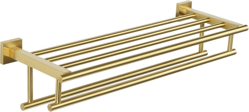 Alise Towel Rack,Towel Hanger with Double Towel Bars,Wall Mount Tower Holder for Bathroom and Lavatory,SUS 304 Stainless Steel Towel Shelf,Brushed Gold Finish,20-Inch - Image 1