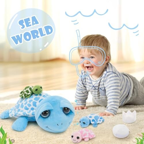 MorisMos Sea Turtle Stuffed Animal Mommy with Babies 6 Packs Stuffed Turtle Toys for Kids Toddlers 14 Mama BigEyed Tortoise Toy Sea Stuffed Animal Plush Pillow Gifts for Birthday Christmas - Image 5
