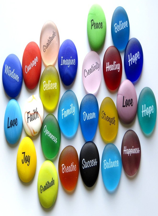 لايف فورس جلاس أحجار بحرية زجاجية من لايف فورس، زجاج بحري صناعي مصنفر، مجموعة من 24 كلمة مفردة تحفيزية وملهمة ومشجعة. - Image 1