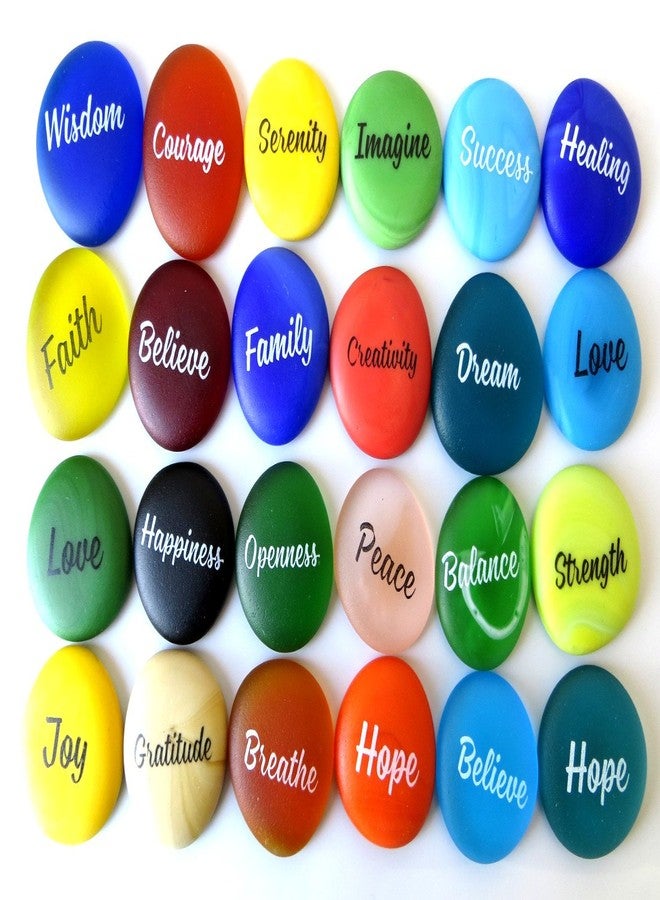 لايف فورس جلاس أحجار بحرية زجاجية من لايف فورس، زجاج بحري صناعي مصنفر، مجموعة من 24 كلمة مفردة تحفيزية وملهمة ومشجعة. - Image 3