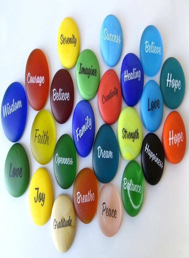 لايف فورس جلاس أحجار بحرية زجاجية من لايف فورس، زجاج بحري صناعي مصنفر، مجموعة من 24 كلمة مفردة تحفيزية وملهمة ومشجعة. - Image 2