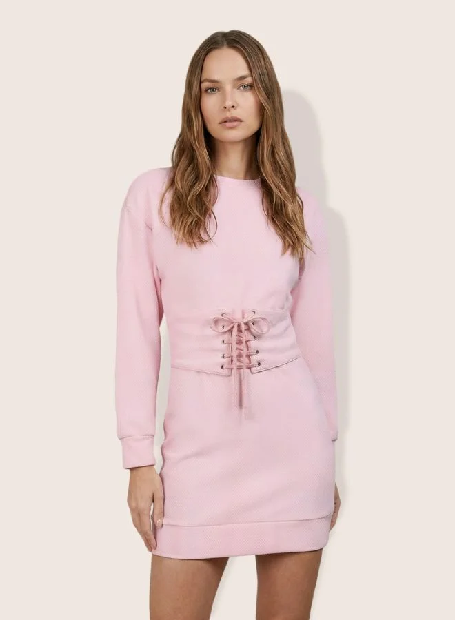 Women Relaxed Fit Solid Crew Neck Long Sleeve Sweat Dress