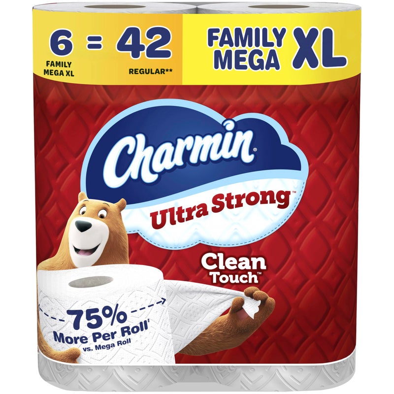 Charmin Ultra Strong Clean Touch Toilet Paper 6 Family Mega XL Rolls 42 Regular Rolls - Image 2