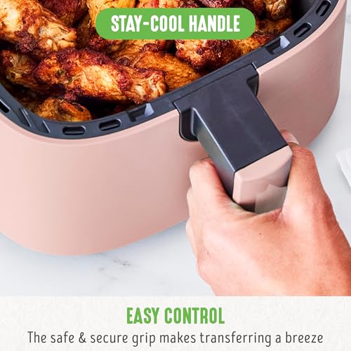 GreenLife قلاية هوائية GreenLife سعة 4.5QT، تحكم ميكانيكي، درج سيراميك غير لاصق خالي من PFAS، درجة حرارة ووقت قابلان للتعديل، مؤشر LED، طهي بدون زيت، آمنة للغسالة، حجم عائلي مدمج، وردي - Image 3