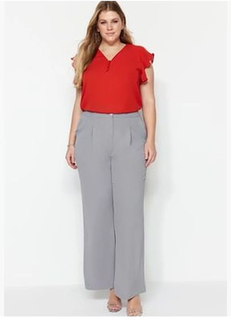 trendyol Gray Melange High Waist Pleated Woven Trousers TBBSS22PL0448