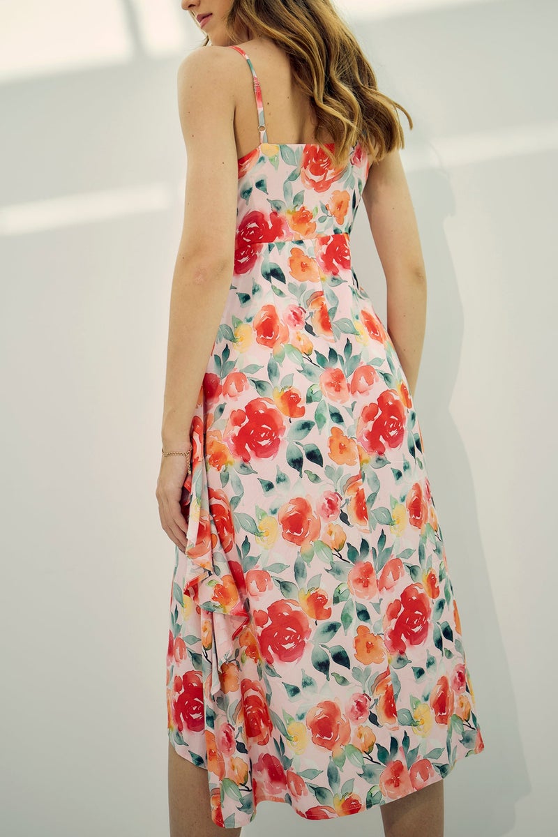 Virgio Floral Viscose Floral Pleated Waist Midi Dress for Women - Image 5