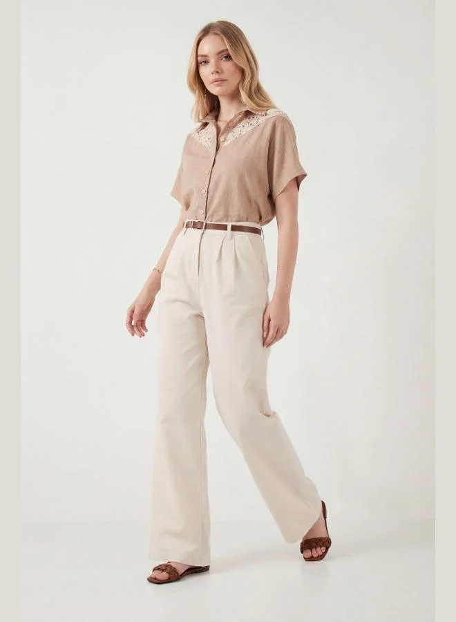 Lela Lela Cotton Wide Leg High Waist Wide Leg Belted Trousers Women's Pants 668YP5429