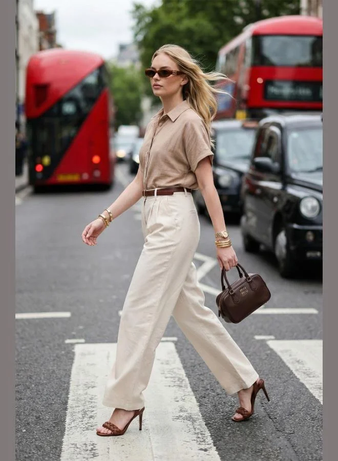 Lela Lela Cotton Wide Leg High Waist Wide Leg Belted Trousers Women's Pants 668YP5429