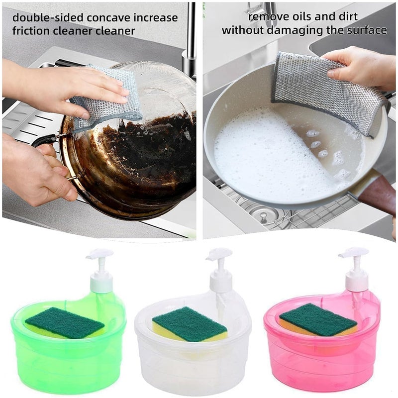 Bvienex||™ Double Layer Soap Dispenser with 3 pcs Wire Cloth Rags for Bathroom Accessories Dishwasher Liquid Holder Dispenser Pump with Sponge Holder Kitchen Sink Accessories Items - Image 3
