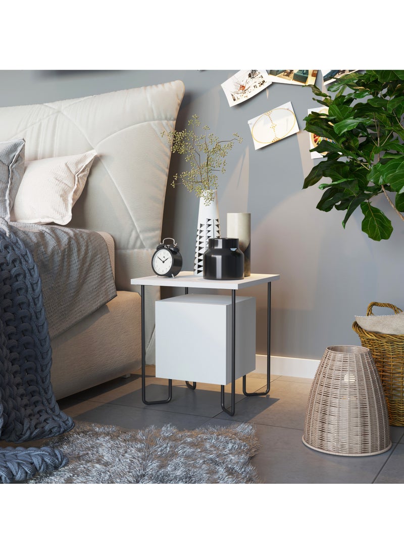 Mourah Modern Nightstand with Metal Legs | Multi-Functional Side Table for Bedroom & Living Room | Storage Cabinet |40x44.8 x40 CM| White - Image 1
