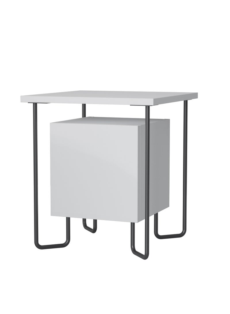 Mourah Modern Nightstand with Metal Legs | Multi-Functional Side Table for Bedroom & Living Room | Storage Cabinet |40x44.8 x40 CM| White - Image 2