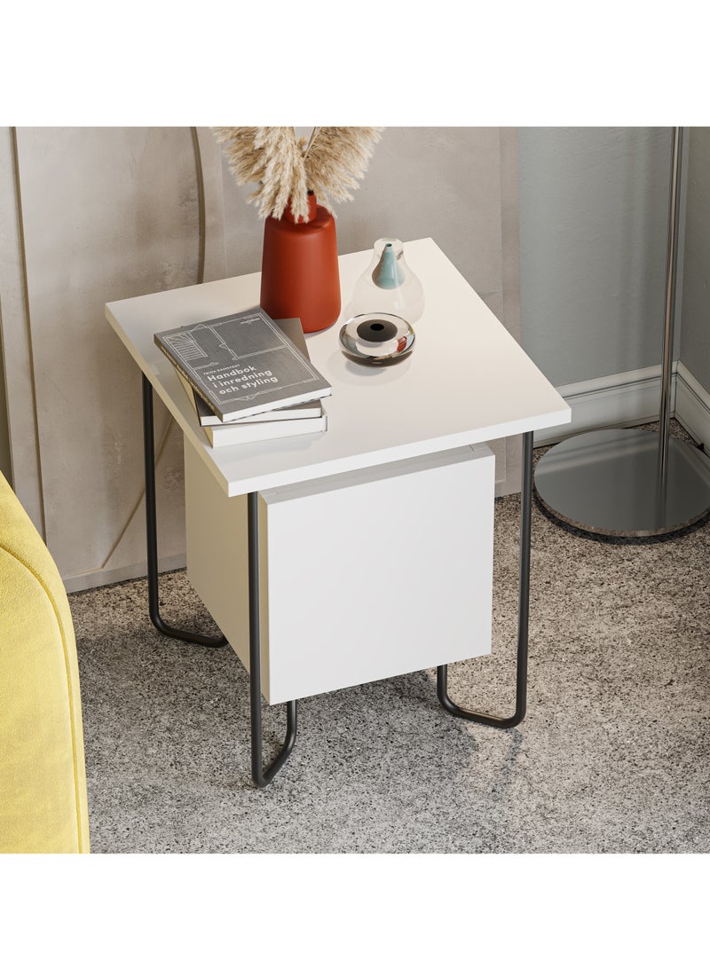 Mourah Modern Nightstand with Metal Legs | Multi-Functional Side Table for Bedroom & Living Room | Storage Cabinet |40x44.8 x40 CM| White - Image 5