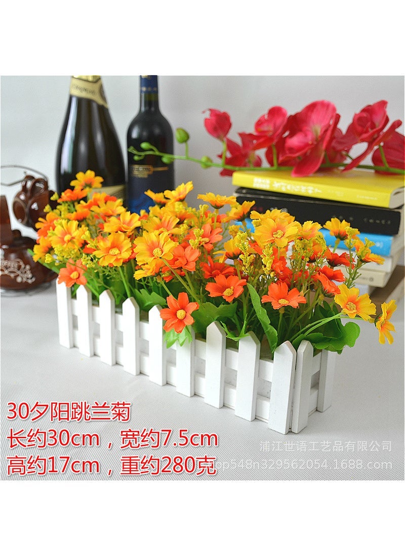 Arabest Home Living Room Decoration Flower Simulation Plant Set Flower Decoration Wooden Fence Fake Flower Decoration Small Potted Plant Window 30 White + Mixed Color Jumping Lanju  - Image 2