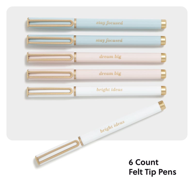 U Brands Catalina Felt Tip Pens, Set of 6 Black Ink Pens, Classic, Elegant Standard, Medium (0.7 mm) Point - Image 2