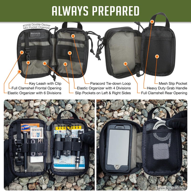 MAXPEDITION Double-Decker Mini Pocket Organizer (4â€ x 2.5â€ x 6â€) MOLLE Compatible Tactical Gear Pouch for Everyday Carry (Black) 0258B - Image 4