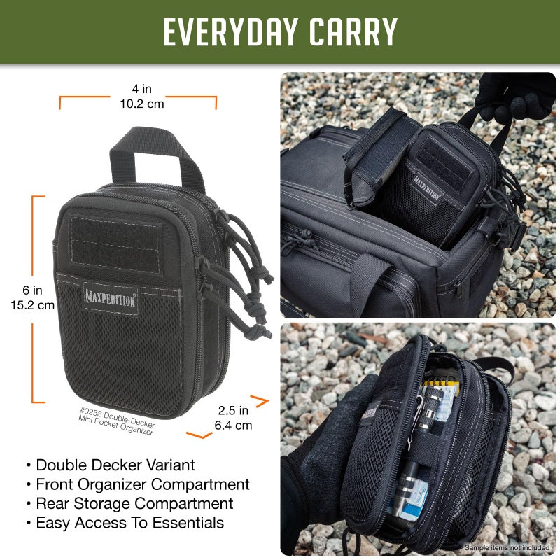 MAXPEDITION Double-Decker Mini Pocket Organizer (4â€ x 2.5â€ x 6â€) MOLLE Compatible Tactical Gear Pouch for Everyday Carry (Black) 0258B - Image 2