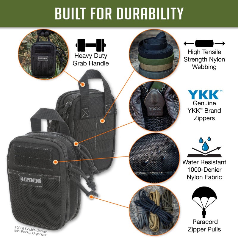 MAXPEDITION Double-Decker Mini Pocket Organizer (4â€ x 2.5â€ x 6â€) MOLLE Compatible Tactical Gear Pouch for Everyday Carry (Black) 0258B - Image 3