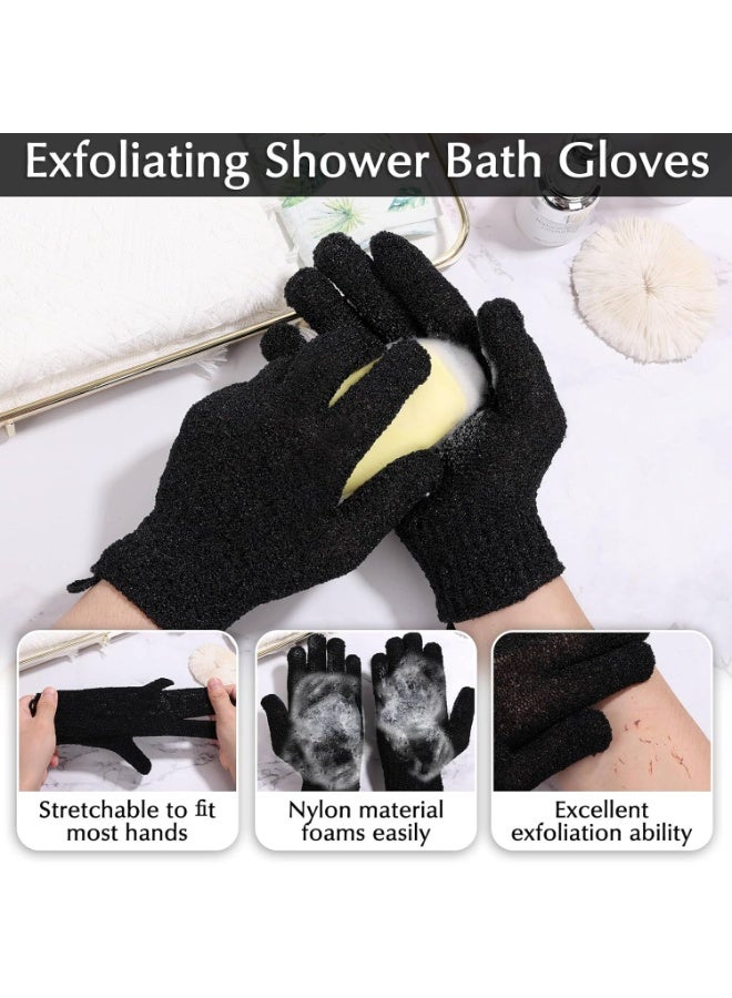 Exfoliating Back Scrubber Bath Gloves Set, Exfoliating Shower Towel with Shower Gloves for Body Scrub, Back Cleaner Wash Gloves to Remove Dead Skin (Black) - Image 2