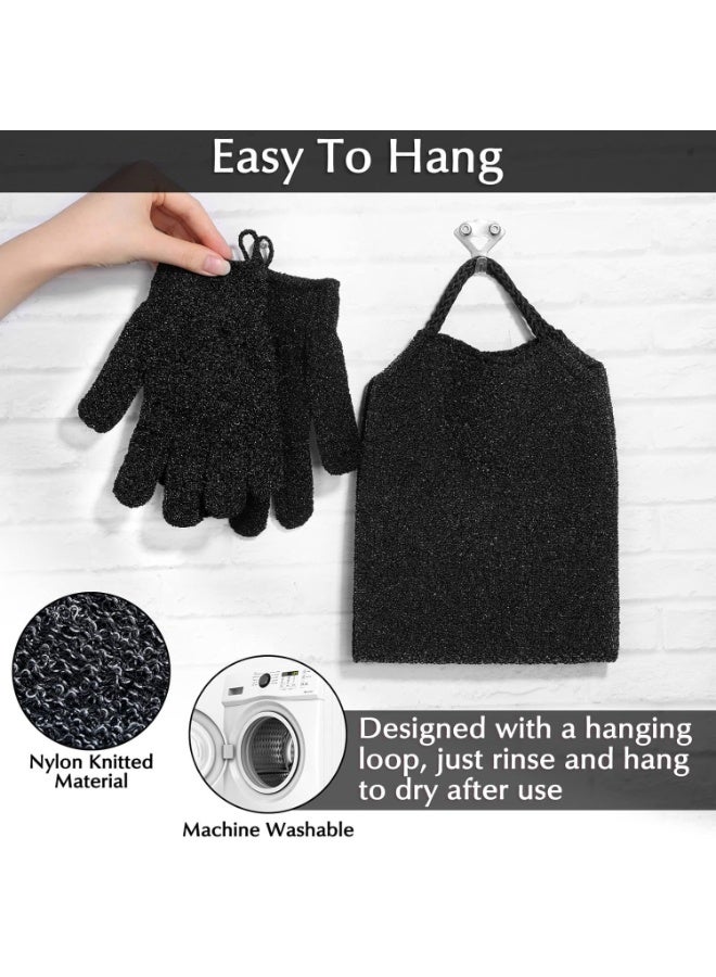 Exfoliating Back Scrubber Bath Gloves Set, Exfoliating Shower Towel with Shower Gloves for Body Scrub, Back Cleaner Wash Gloves to Remove Dead Skin (Black) - Image 4
