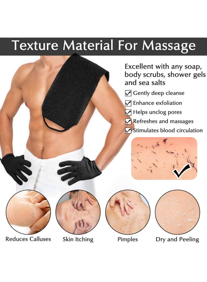 Exfoliating Back Scrubber Bath Gloves Set, Exfoliating Shower Towel with Shower Gloves for Body Scrub, Back Cleaner Wash Gloves to Remove Dead Skin (Black) - Image 3