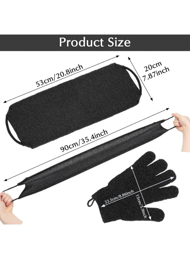 Exfoliating Back Scrubber Bath Gloves Set, Exfoliating Shower Towel with Shower Gloves for Body Scrub, Back Cleaner Wash Gloves to Remove Dead Skin (Black) - Image 5