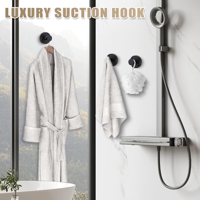 Fenas Suction Cup Hooks for Shower No-Drill Bathroom Hooks for Towels, Robes, Loofah Mountable on Bathroom Walls, Kitchen, Glass, Mirrors, Tile and Smooth,Non-Porous Surfaces (2, Matte Black) - Image 5