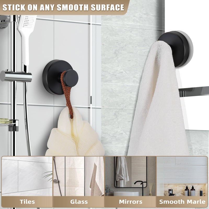 Fenas Suction Cup Hooks for Shower No-Drill Bathroom Hooks for Towels, Robes, Loofah Mountable on Bathroom Walls, Kitchen, Glass, Mirrors, Tile and Smooth,Non-Porous Surfaces (2, Matte Black) - Image 4