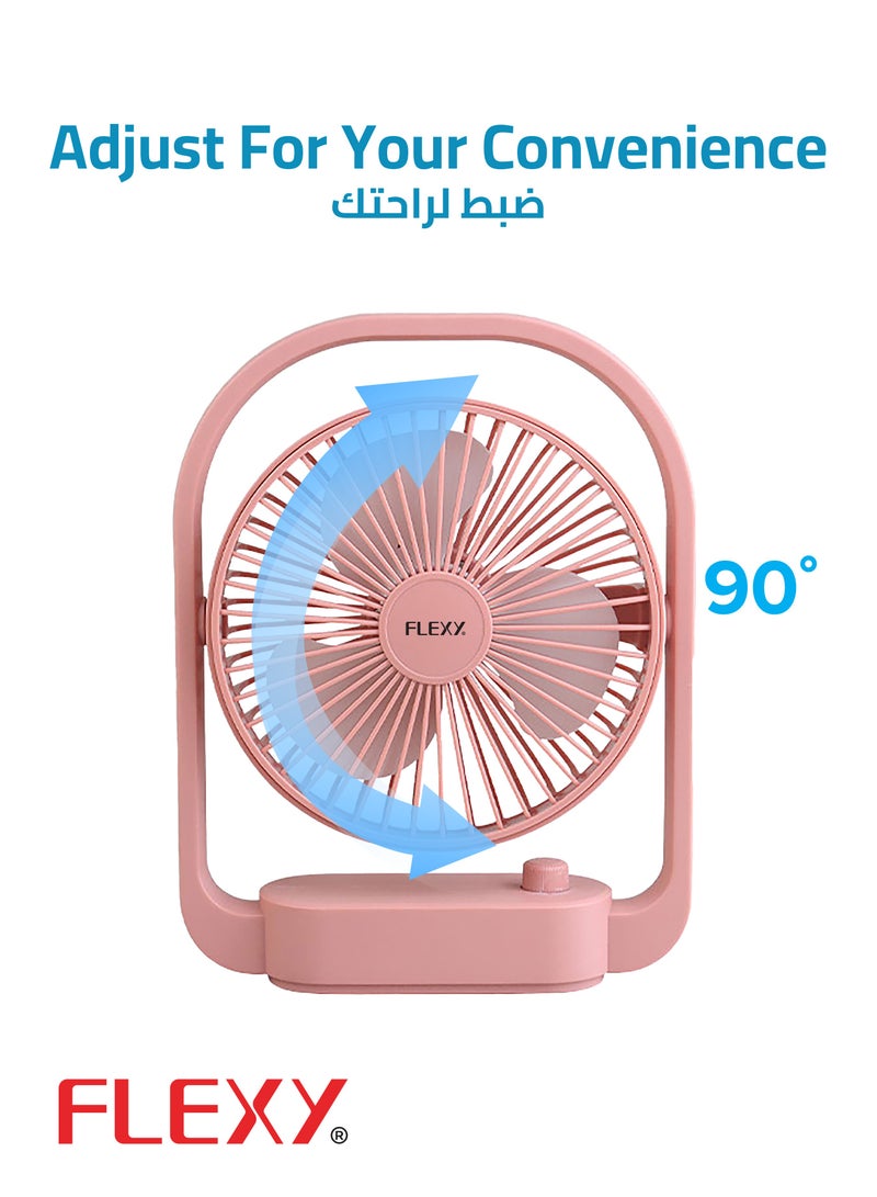 FLEXY® Rechargeable Desktop Fan – 6 Inch Portable Fan , 3 Speeds, USB Charging, Adjustable Angle, Quiet Operation, Perfect for Home, Office, Travel & Outdoors (pink) - Image 2