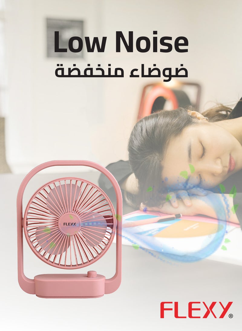 FLEXY® Rechargeable Desktop Fan – 6 Inch Portable Fan , 3 Speeds, USB Charging, Adjustable Angle, Quiet Operation, Perfect for Home, Office, Travel & Outdoors (pink) - Image 4