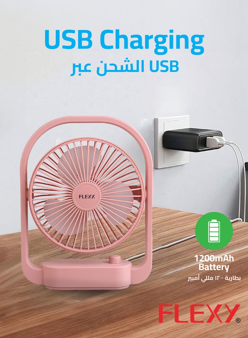 FLEXY® Rechargeable Desktop Fan – 6 Inch Portable Fan , 3 Speeds, USB Charging, Adjustable Angle, Quiet Operation, Perfect for Home, Office, Travel & Outdoors (pink) - Image 5
