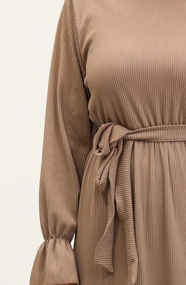 Sefa Merve Flounce Sleeve Belted Dress 0304-06 Mink  - Image 4