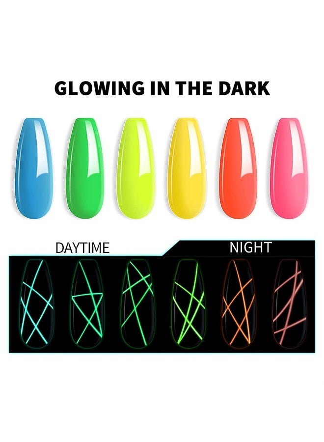 RARJSM Gel Nail Art Polish, Glow In The Dark Gel Liner Art Set Luminous Painting Gel For Nail Art Fluorescent Bright Colors Hot Pink Neon Yellow Green Blue Orange Nail Art Kit For Christmas - Image 2