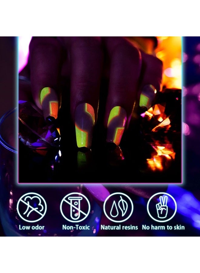 RARJSM Gel Nail Art Polish, Glow In The Dark Gel Liner Art Set Luminous Painting Gel For Nail Art Fluorescent Bright Colors Hot Pink Neon Yellow Green Blue Orange Nail Art Kit For Christmas - Image 5