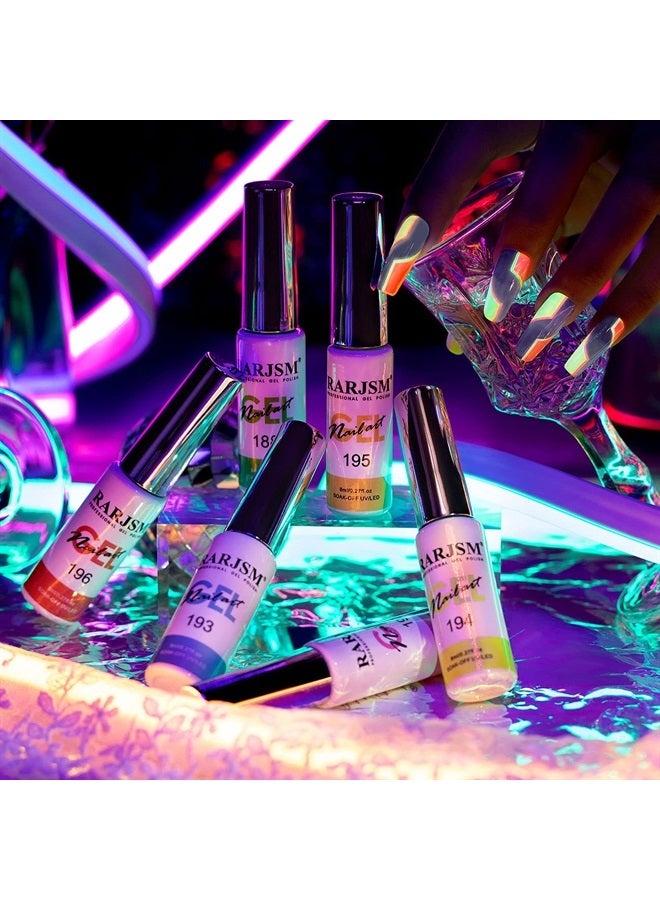 RARJSM Gel Nail Art Polish, Glow In The Dark Gel Liner Art Set Luminous Painting Gel For Nail Art Fluorescent Bright Colors Hot Pink Neon Yellow Green Blue Orange Nail Art Kit For Christmas - Image 3
