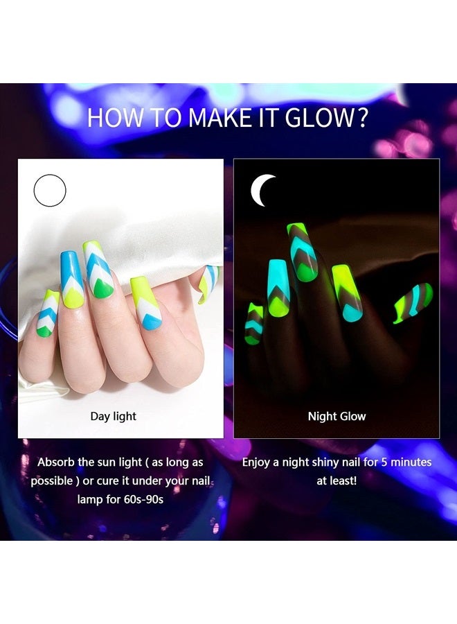 RARJSM Gel Nail Art Polish, Glow In The Dark Gel Liner Art Set Luminous Painting Gel For Nail Art Fluorescent Bright Colors Hot Pink Neon Yellow Green Blue Orange Nail Art Kit For Christmas - Image 4
