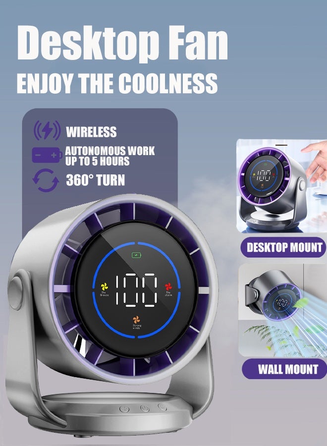 Allieuka Portable Desktop Fan with Digital Display 5 Speed Battery adjust Mini Fan Table Advanced Small Indoor Air Circulation Desk Fan Wall Mountable Portable USB Fan for Travel Bedroom Kitchen Desktop Camping - Image 1