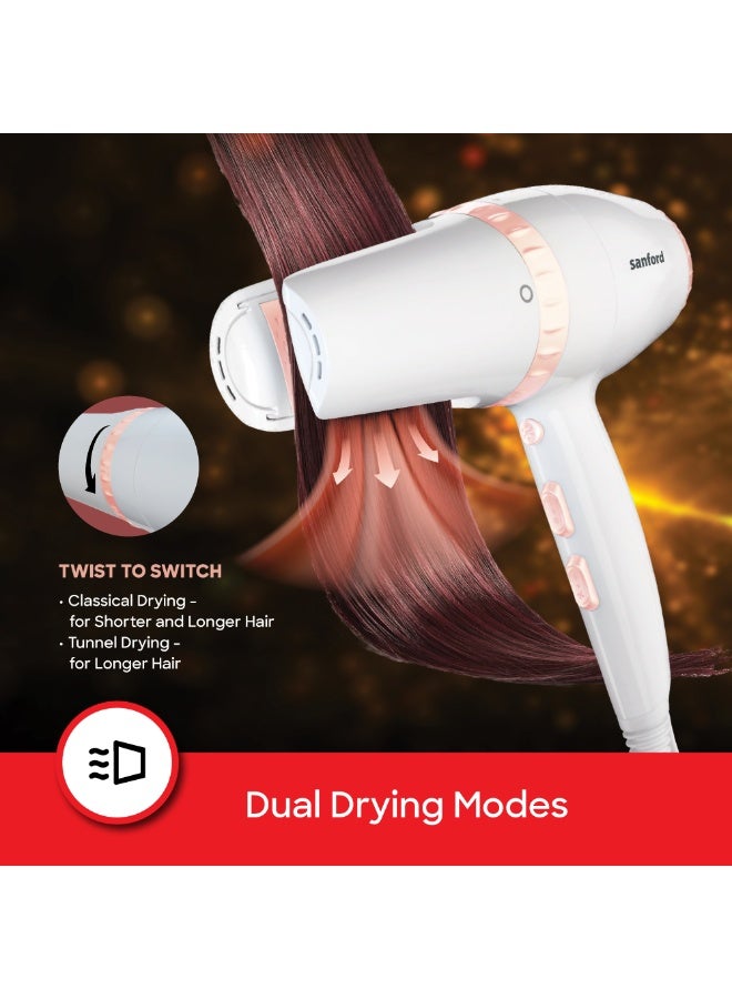 سانفورد مجفف شعر احترافي، محرك تيار متردد قوي 2000 واط، وضعي تجفيف مزدوجين 2 في 1 (كلاسيكي/نفقي)، وظيفة نفخة باردة، 2 سرعة و3 إعدادات للحرارة، تدفق هواء مركز - Image 4