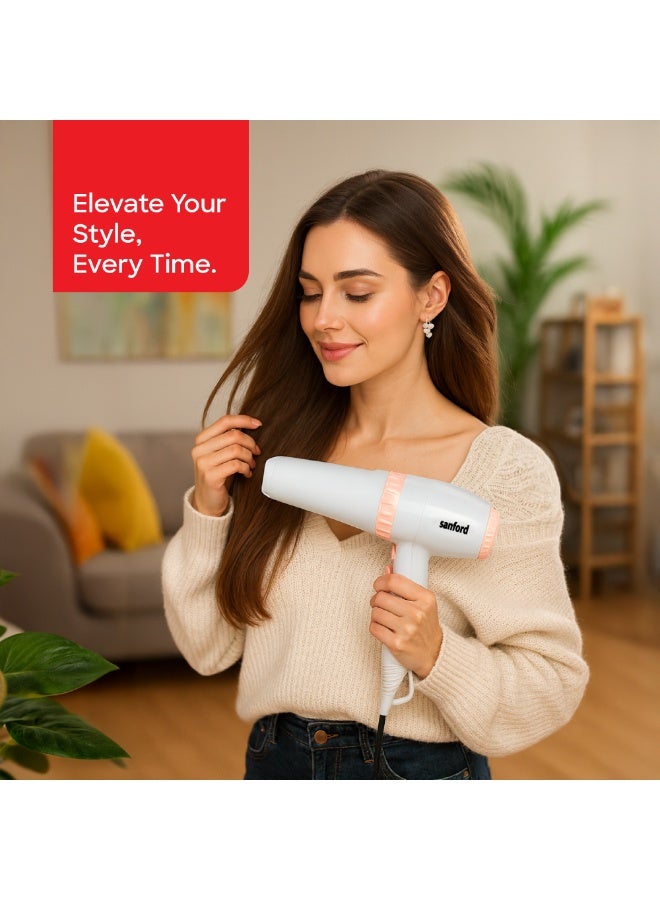 سانفورد مجفف شعر احترافي، محرك تيار متردد قوي 2000 واط، وضعي تجفيف مزدوجين 2 في 1 (كلاسيكي/نفقي)، وظيفة نفخة باردة، 2 سرعة و3 إعدادات للحرارة، تدفق هواء مركز - Image 2