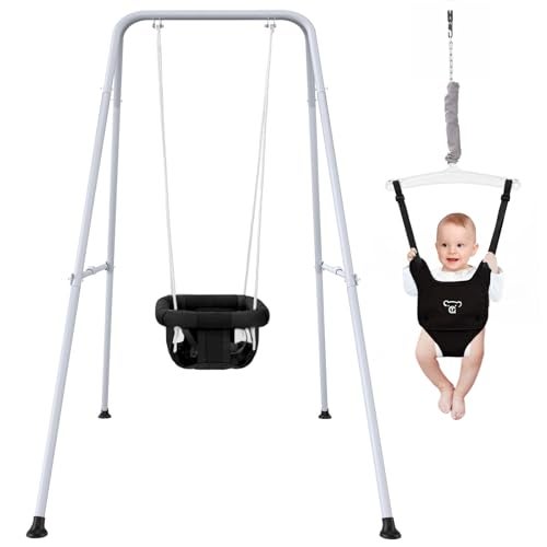 G TALECO GEAR 2 in 1 Baby Jumper with Swing Indoor and Outdoor Use Baby Jumpers and Bouncers Toddler Swing with Foldable StandBlack - Image 1