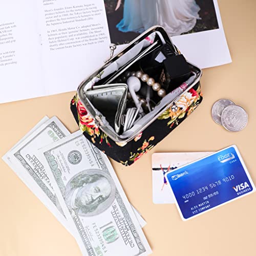 Oyachic Floral Coin Purse,Kiss Lock Wallet for Women,Vintag Coin Purse with Clasp,Black - Image 4