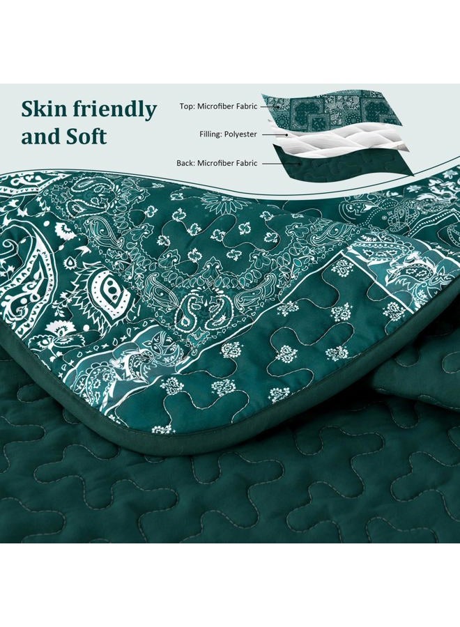 Cottolester Queen Quilt Set 3 Pieces,Emerald Green Patchwork Quilt Set,Boho Farmhouse Bedspread Soft Microfiber Bedding Set 96"x90" - Image 3