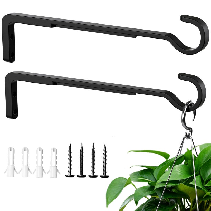 Saffruff 10 Inch 2 Pack Black Heavy Duty Outdoor Plant Hangers, Iron Hanging Plant Brackets for Hanging Plants Outside, Metal Plant Hooks Plant Wall Hooks for Hanging Lantern, Bird Feeder - Image 1