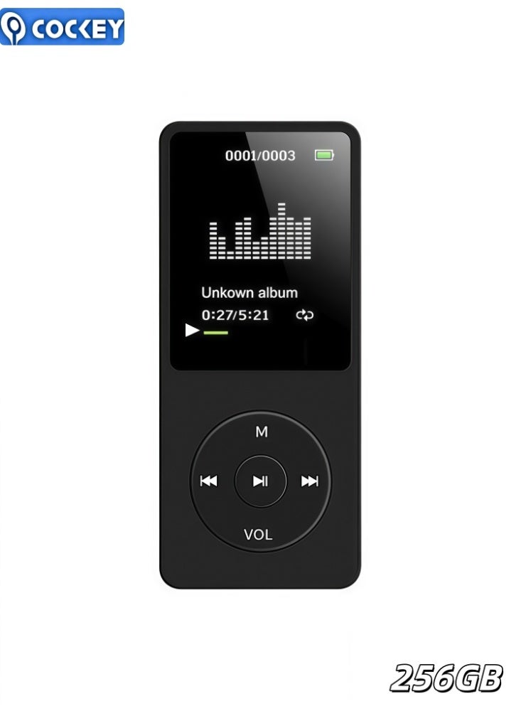 كوكي مشغل موسيقى متنقل MP3 بسعة 256 جيجابايت، تم ترقية جديد، قابل للاتصال بالبلوتوث، مع وظيفة التسجيل وسعة تخزين ضخمة تبلغ 256 جيجابايت. H310-B أسود - Image 1